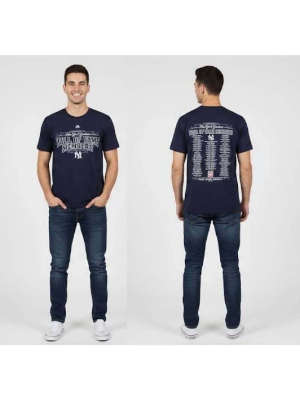 Majestic MLB NY Yankees Hall Of Fame Members T Shirt Mens Small Navy Blue Cotton